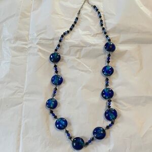 Handcrafted Costume Jewelry: Elegant Blue Beaded 30” Necklace